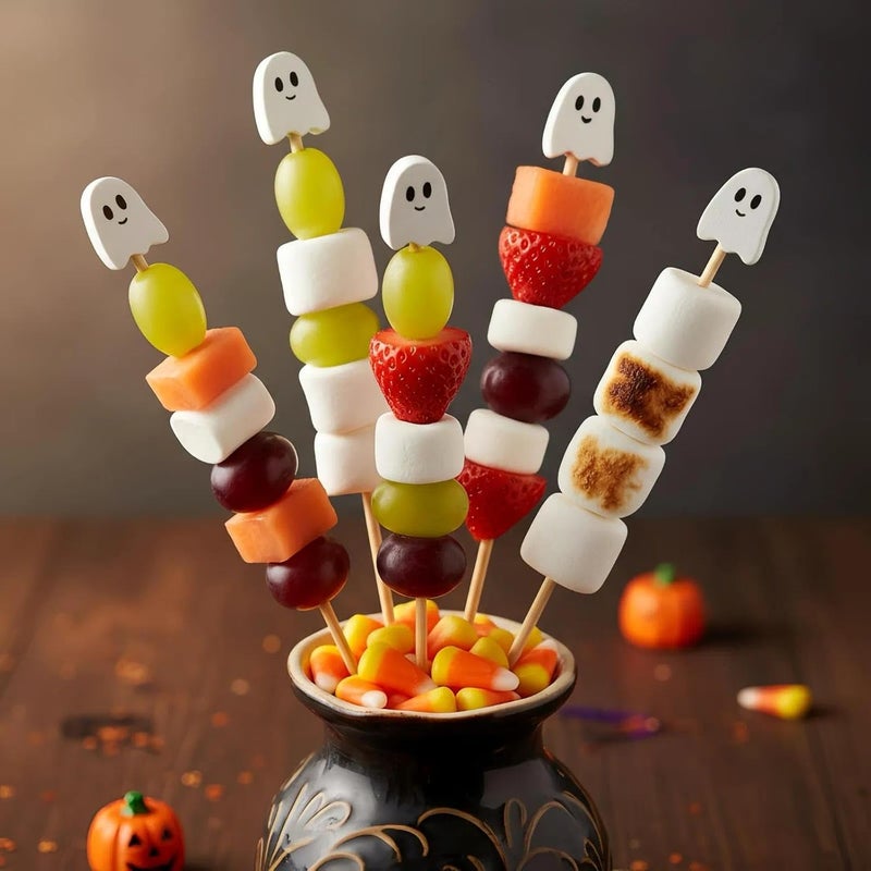 OceanCamel 100 Pcs Ghost Cocktail Picks for Halloween and Fall – Bamboo Toothpicks with Cute Ghost Design for Appetizers, Fruit, Desserts, Coffee Drinks, Cake Toppers and Party Decorations (white) - Image 5