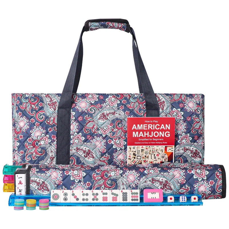 GUSTARIA American Mahjong Game Set 166 White Tiles 4 AllinOne Color RackPushers Complete Mahjong Tile Set Printed Carrying Bag - Image 2