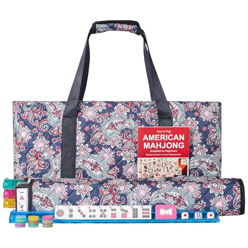 GUSTARIA American Mahjong Game Set 166 White Tiles 4 AllinOne Color RackPushers Complete Mahjong Tile Set Printed Carrying Bag - Image 1