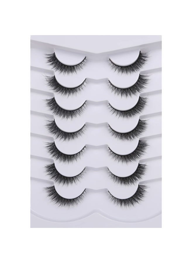 Pooplunch False Eyelashes Extension Volume Cat Eye Look Natural Wispy Short Volume 8D Fake Eyelashes Faux Mink Strip Lashes 7 Pairs Pack - Image 1