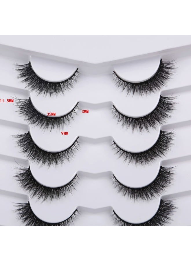 Pooplunch False Eyelashes Extension Volume Cat Eye Look Natural Wispy Short Volume 8D Fake Eyelashes Faux Mink Strip Lashes 7 Pairs Pack - Image 2