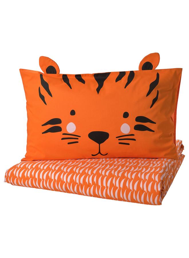 erorex Duvet cover and pillowcase, orange/tiger, 150x200/50x80 cm - Image 1