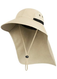 HS Outdoor Sun Hat For Men And Women, 50+ UPF Protection Safari Cap Wide Brim Pure Cotton Fishing With Neck Flap, Khaki  - Image 1