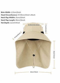 HS Outdoor Sun Hat For Men And Women, 50+ UPF Protection Safari Cap Wide Brim Pure Cotton Fishing With Neck Flap, Khaki  - Image 3