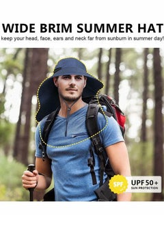 HS Outdoor Sun Hat For Men And Women, 50+ UPF Protection Safari Cap Wide Brim Pure Cotton Fishing With Neck Flap, Khaki  - Image 5