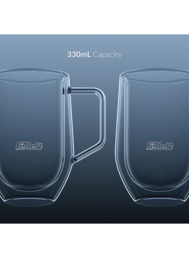Feller Germany TG330 Double-Wall Glass Mugs Set of 2, 330ml Large Insulated Borosilicate Coffee Mugs with Handle for Latte & Cappuccino, Keeps Drinks Hot & Cold, Thermal Shock Resistant, BPA-Free - Image 3