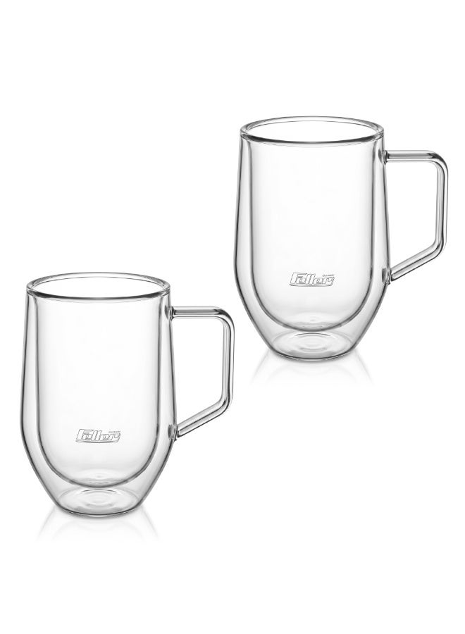 Feller Germany TG330 Double-Wall Glass Mugs Set of 2, 330ml Large Insulated Borosilicate Coffee Mugs with Handle for Latte & Cappuccino, Keeps Drinks Hot & Cold, Thermal Shock Resistant, BPA-Free - Image 2