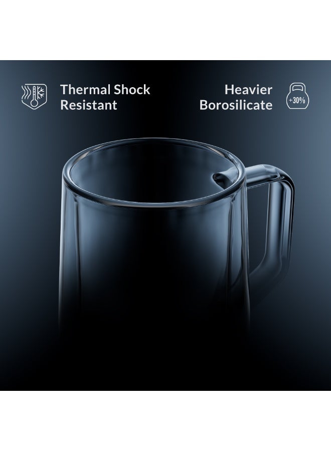 Feller Germany TG330 Double-Wall Glass Mugs Set of 2, 330ml Large Insulated Borosilicate Coffee Mugs with Handle for Latte & Cappuccino, Keeps Drinks Hot & Cold, Thermal Shock Resistant, BPA-Free - Image 5