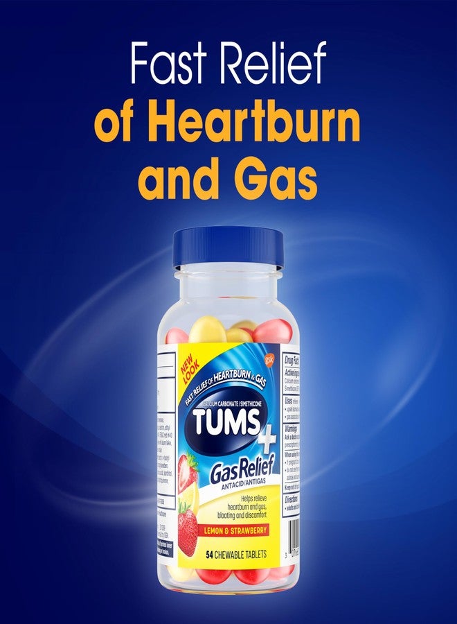 TUMS Chewy Bites Chewable Antacid Tablets with Gas Relief, Lemon & Strawberry - 54 Count - Image 4