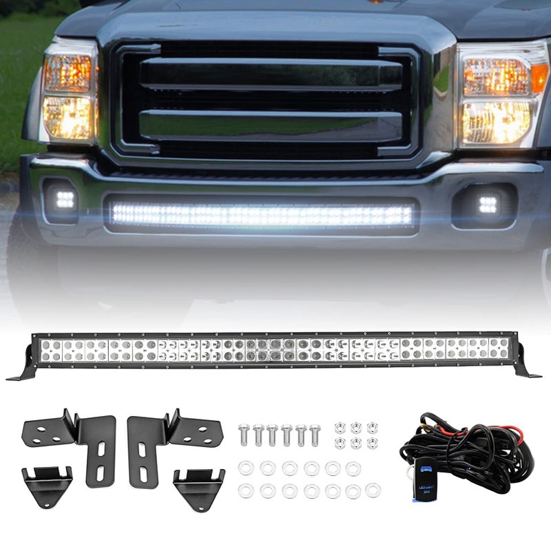 Dasen 42 240W Curved LED Work Light Bar  Front Bumper Lower Grille Mount Brackets wRocker Switch Wiring Kit Compatible with Ford F250 20112016