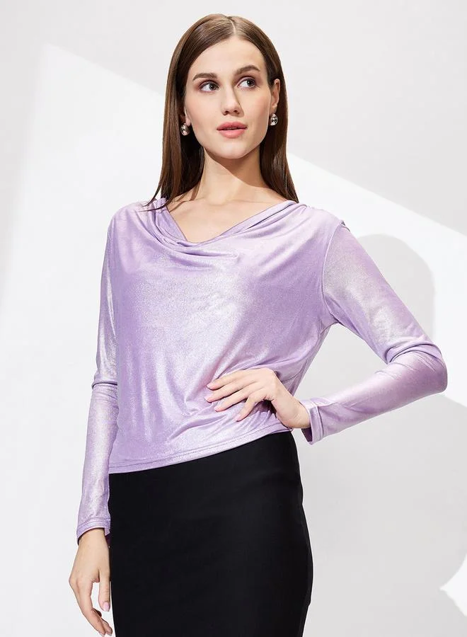 globus Women Lavender Cowl Neck Long Sleeves  Top