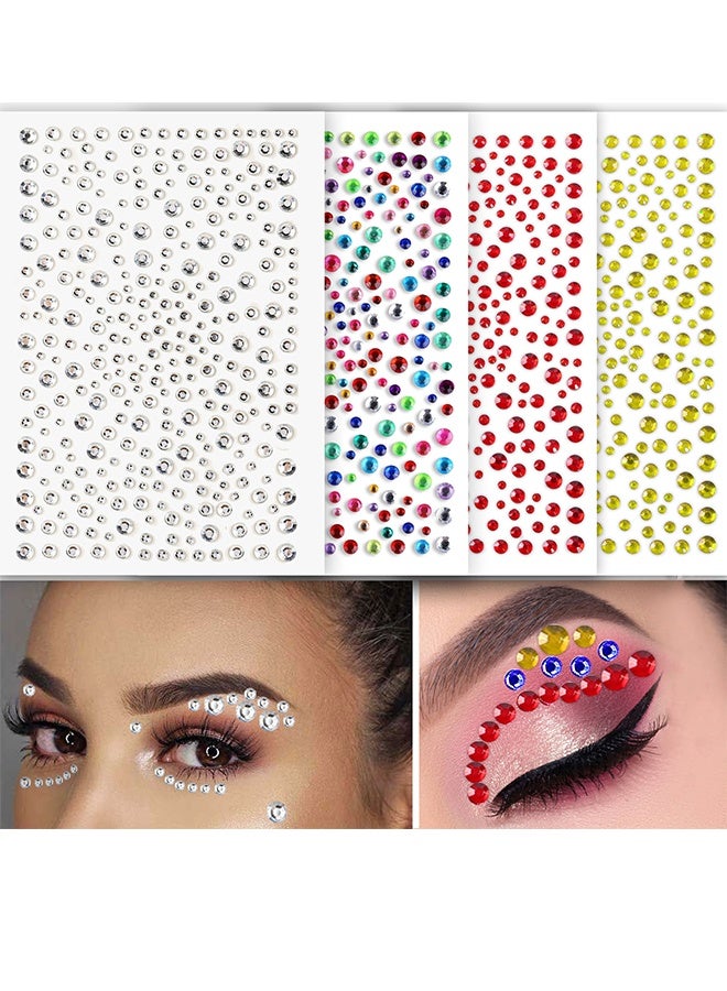 4-Sheet Face Gems Self Adhesive Face Rhinestones Nail Self Adhesive Rhinestones Hair Pearls Accessories Eye Gems Jewelryfor Makeup Festival,Pearl Rhinestones Stickers For Face, Hair,Eye - Image 1
