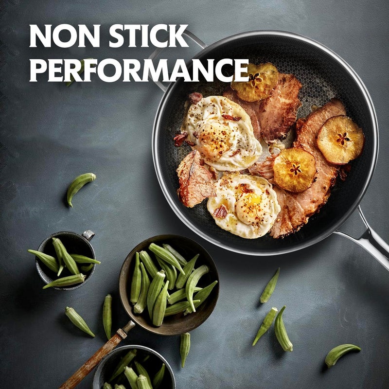 DOTCLAD 13 Inch Hybrid Stainless Steel Wok with Lid and Steamer Basket, Non Stick Stir Fry Pan, PFOA-Free, Works on Induction, Dishwasher & Oven Safe - Image 2