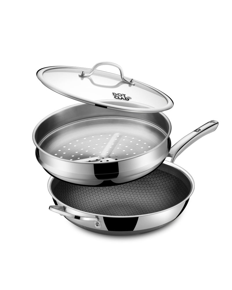 DOTCLAD 13 Inch Hybrid Stainless Steel Wok with Lid and Steamer Basket, Non Stick Stir Fry Pan, PFOA-Free, Works on Induction, Dishwasher & Oven Safe - Image 1