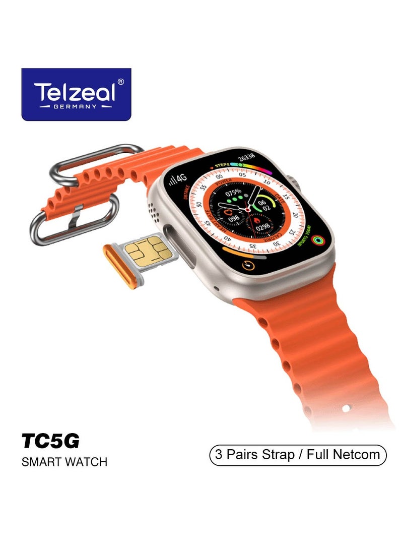 Telzeal TC5G Smart Watch with Full Netcom ConnectivitySim Slot 3 Pair Straps and Wireless Charger Designed For Ladies and Gents