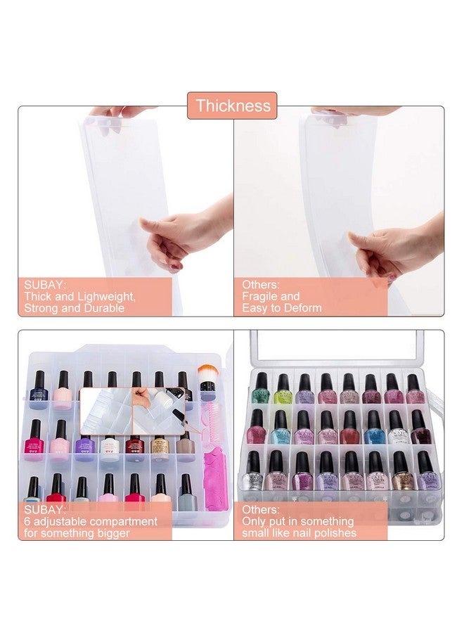 SUBAY Portable Nail Polish Organizer, Clear Double Side Nail Polish Holder,Gel Nail Storage for 48 Bottles with 6 Adjustable Dividers in Each Side Space Saver - Image 3