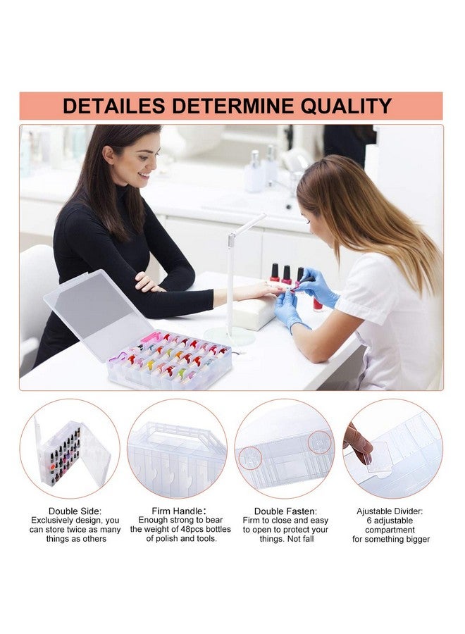 SUBAY Portable Nail Polish Organizer, Clear Double Side Nail Polish Holder,Gel Nail Storage for 48 Bottles with 6 Adjustable Dividers in Each Side Space Saver - Image 4