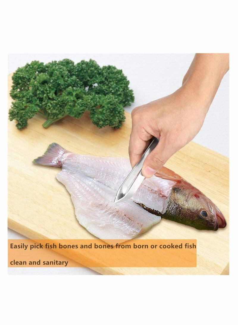 SOLARAE 2 Pieces Fish Bone Tweezers Set Includes Stainless Steel Tongs Tweezers Fish Scale Scraper Removers Flat and Slant Tweezers Pliers for Chef Cooking Utensils, Sea Food, Beauty Tools - Image 3