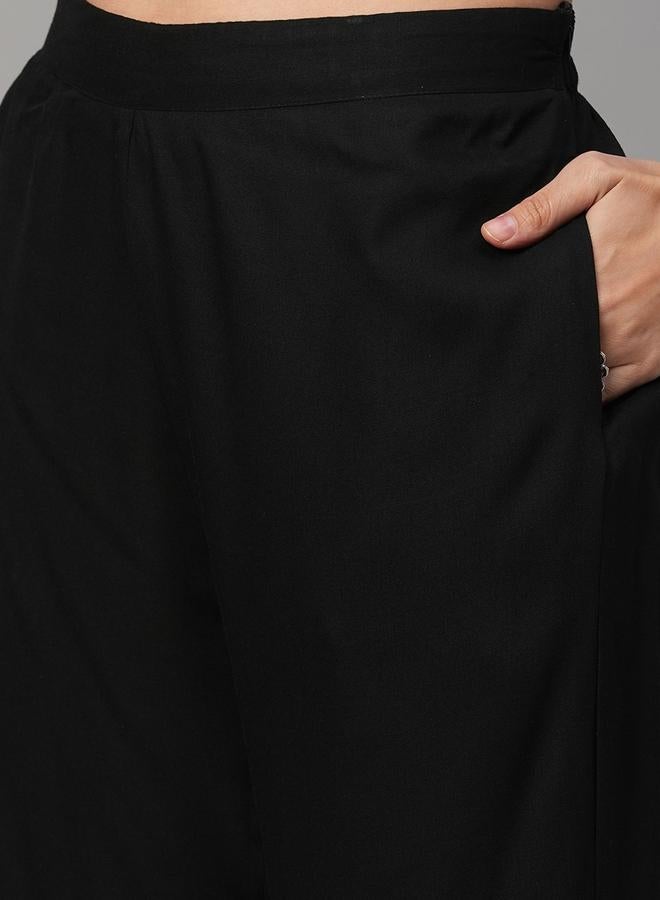 globus Black Keyhole Ethnic Print Straight Kurta with Pants Set - Image 5