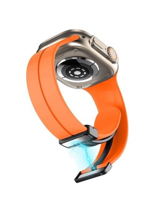 Generic - Refined Reach For Apple Watch 49mm Ultra Series 8 D-Shape Magnetic Clasp Silicone Replacement Sport Wristband Band - Orange - Image 1