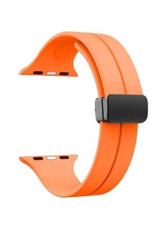 Refined Reach For Apple Watch 49mm Ultra Series 8 D-Shape Magnetic Clasp Silicone Replacement Sport Wristband Band - Orange