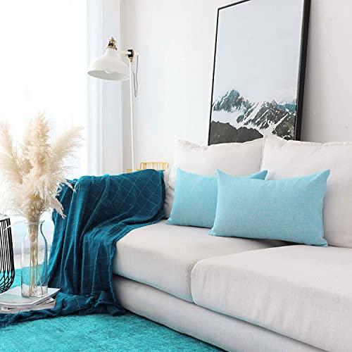 Khooti Jute Cushion Cover | 12 x 18 Inches / 30 x 45 cm | Teal Green | Set of 2 | Throw Pillow Cover for Couches, Chairs, Sofas, Beds, Coffee Tables, Living Rooms, Bedrooms, Modern Boho Design -50 TC - Image 2