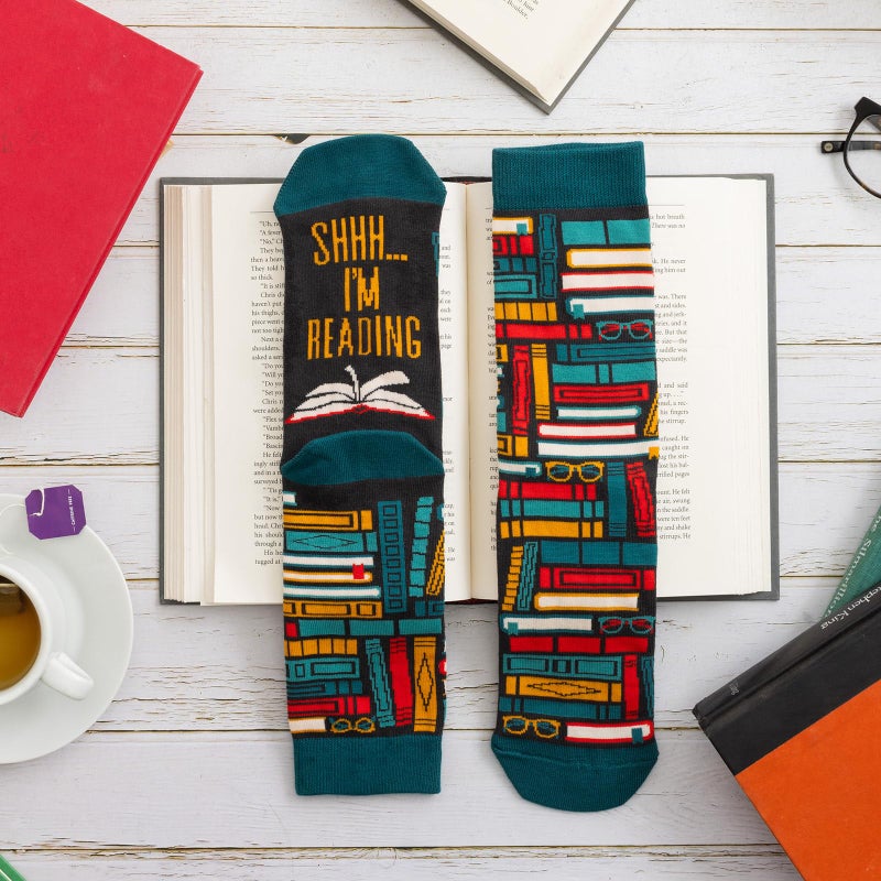 Lavley Book and Reading Socks for Adults - Funny Gifts for Reader - Unisex for Men and Women, One Size (US, Alpha, One Size, Regular, Regular, Shhh I'm Reading) - Image 3