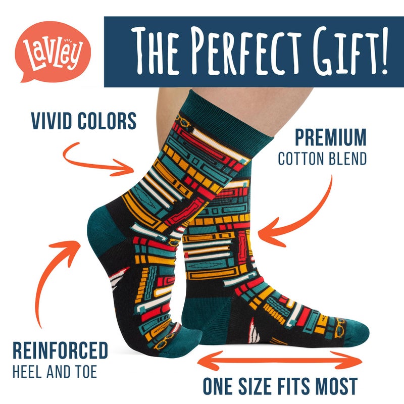 Lavley Book and Reading Socks for Adults - Funny Gifts for Reader - Unisex for Men and Women, One Size (US, Alpha, One Size, Regular, Regular, Shhh I'm Reading) - Image 4