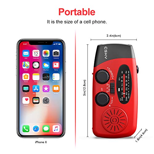 Esky Emergency Hand Crank Radio 7400mWh with 3 LED Flashlight, AM/FM/NOAA Portable Weather Radio with Power Bank Phone Charger, Solar Powered Rechargeable Radio for Indoor Survival Camping, SOS Alarm - Image 3