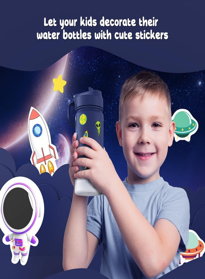 Gonfoam Kids Water Bottle, 2-Pack 16oz Kids Water Bottle with Stickers for School, insulated Stainless Steel Straw Cup(Sapphire+Gray) - Image 5