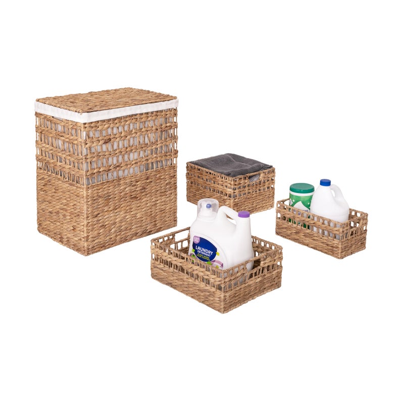 Seville Classics Premium Natural Handwoven Portable Laundry Bin Basket with Carrying Handles, Household Storage for Clothes, Linens, Sheets, Rattan, 3-Piece Hamper Set - Image 5