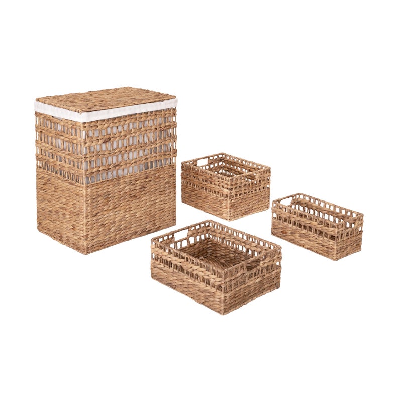 Seville Classics Premium Natural Handwoven Portable Laundry Bin Basket with Carrying Handles, Household Storage for Clothes, Linens, Sheets, Rattan, 3-Piece Hamper Set - Image 1