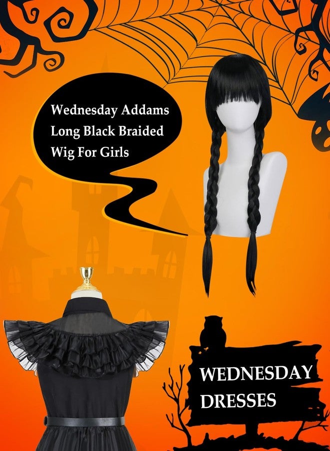 YZNlife Black Dress for Kids Girls, Addams Family Cosplay Outfit Gothic Costumes for Halloween, Family Party, Birthday with Accessories for 11-12Y - Image 4