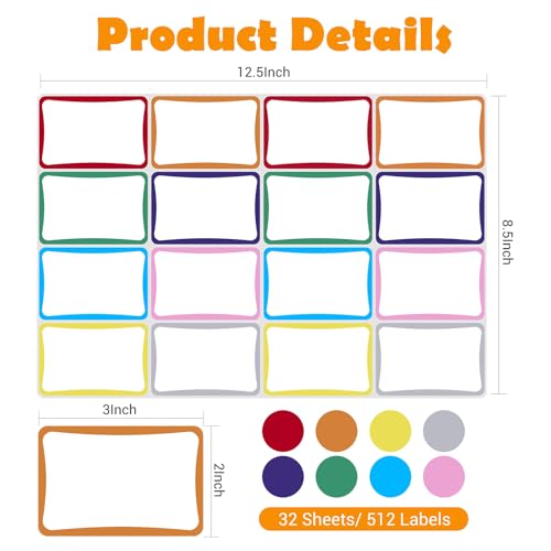 Homrelaxy 512 Pcs Name Tag Stickers, 2"x 3", Colorful Name Tags for School, Classroom, Office and Home - Image 2