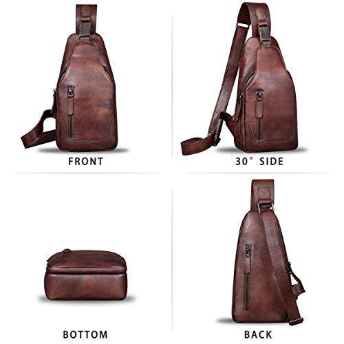 IVTG Genuine Leather Sling Bag for Men Chest Shoulder Crossbody Hiking Backpack Vintage Handmade Daypack (Coffee) - Image 4