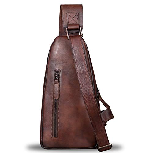 IVTG Genuine Leather Sling Bag for Men Chest Shoulder Crossbody Hiking Backpack Vintage Handmade Daypack (Coffee) - Image 3