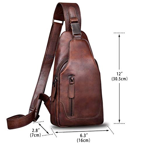 IVTG Genuine Leather Sling Bag for Men Chest Shoulder Crossbody Hiking Backpack Vintage Handmade Daypack (Coffee) - Image 5
