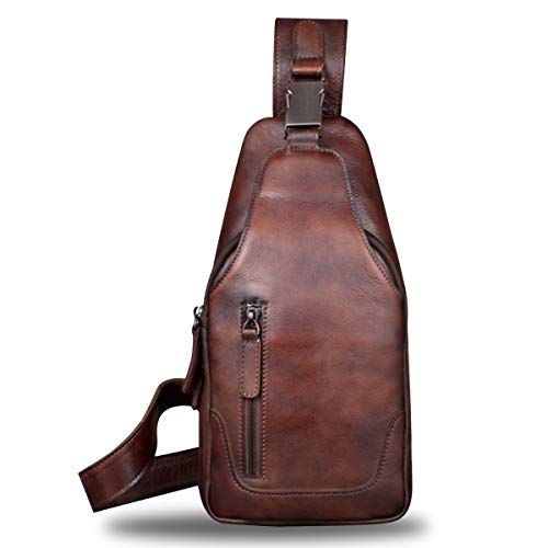 IVTG Genuine Leather Sling Bag for Men Chest Shoulder Crossbody Hiking Backpack Vintage Handmade Daypack (Coffee) - Image 2