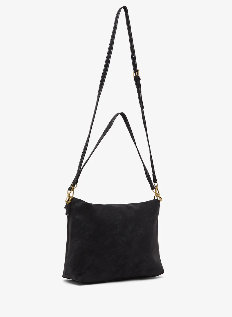 Ginger Suede Flap Shoulder Bag with Golden Accent