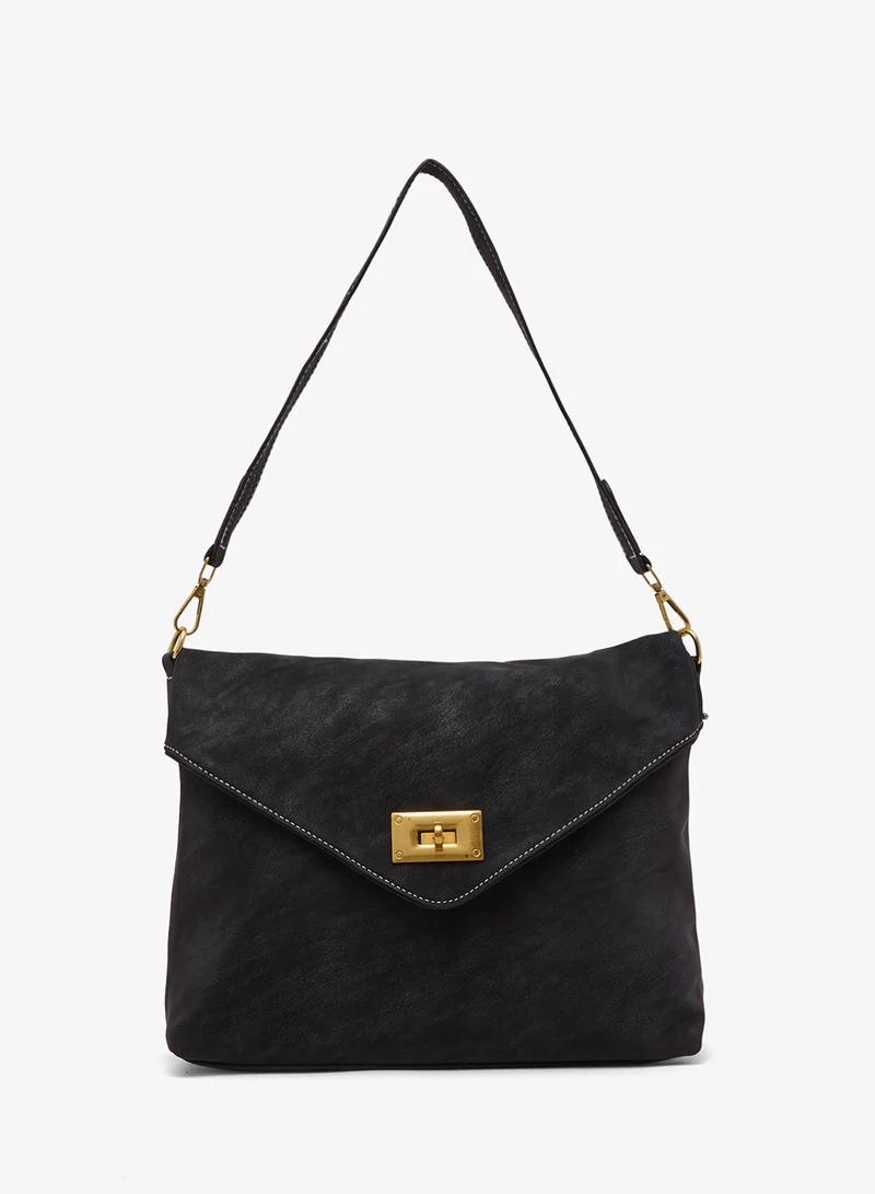 Ginger Suede Flap Shoulder Bag with Golden Accent