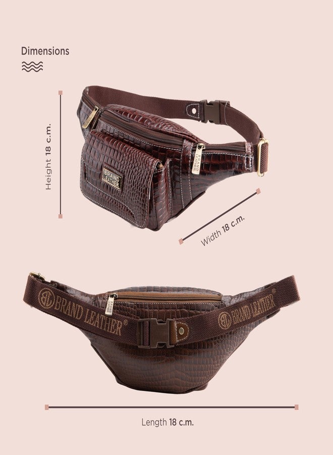 BRAND LEATHER Genuine Leather Waist Bag Elegant Style Travel Pouch Passport Holder with Adjustable Strap (Croco Brown) - Image 2