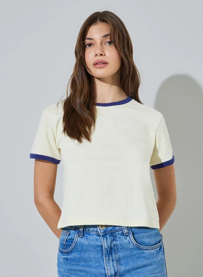 Styli Cream Ringer T-Shirt with Round Neck