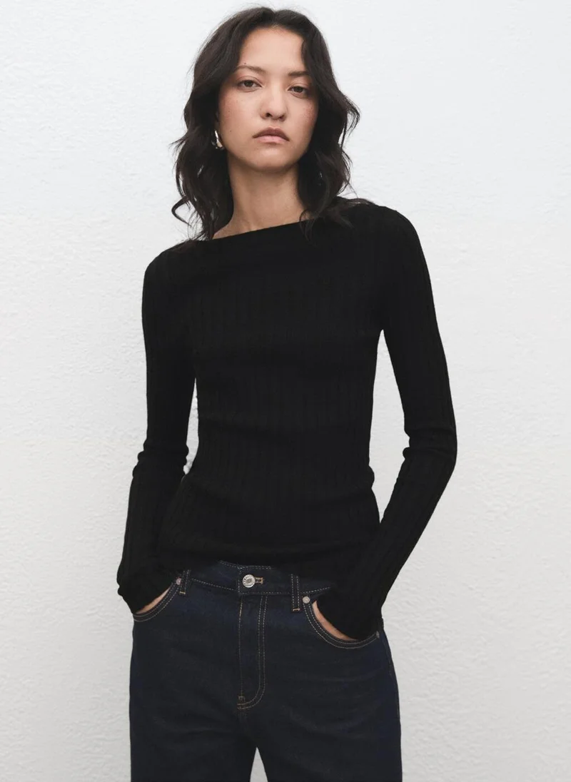 MANGO Boat neck ribbed sweater