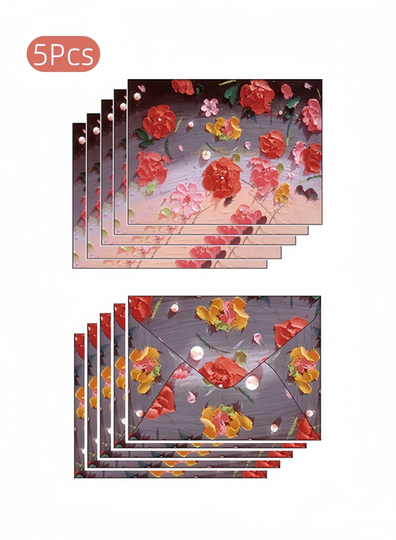 لغة ٥ قطع من بطاقات التهنئة بأسلوب الرسم الزيتي، بطاقة بريدية بأسلوب الرسم اليدوي، بطاقة تهنئة رومانسية ومريحة لأعياد الميلاد والحفلات والتجمعات والهدايا وتعبير عن المودة (وردة) - Image 1
