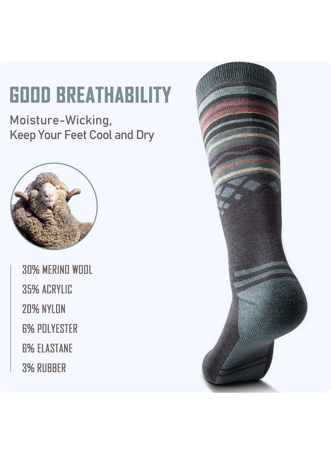 OutdoorMaster OutdoorMaster Ski Socks 3-Pack Merino Wool, Over The Calf Non-Slip Cuff for Men & Women, Black Blue Grey, M  - Image 2
