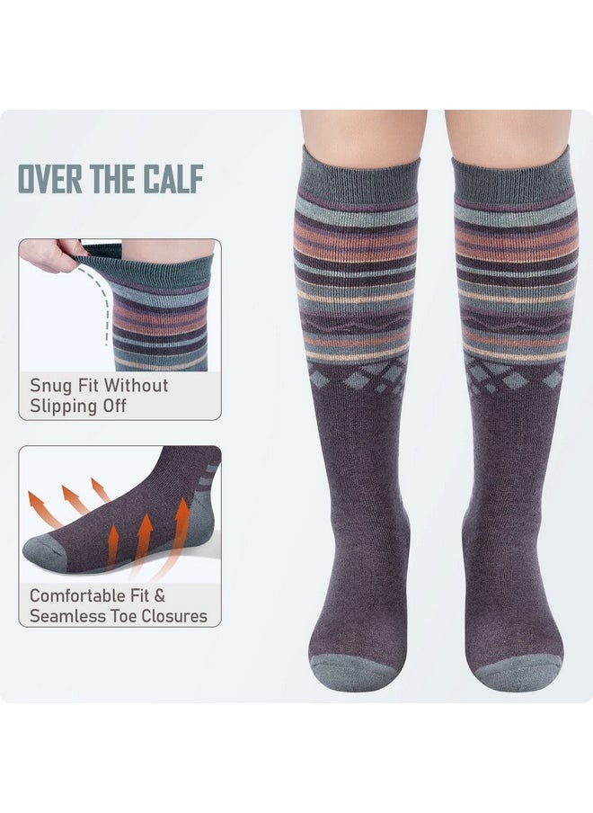OutdoorMaster OutdoorMaster Ski Socks 3-Pack Merino Wool, Over The Calf Non-Slip Cuff for Men & Women, Black Blue Grey, M  - Image 4