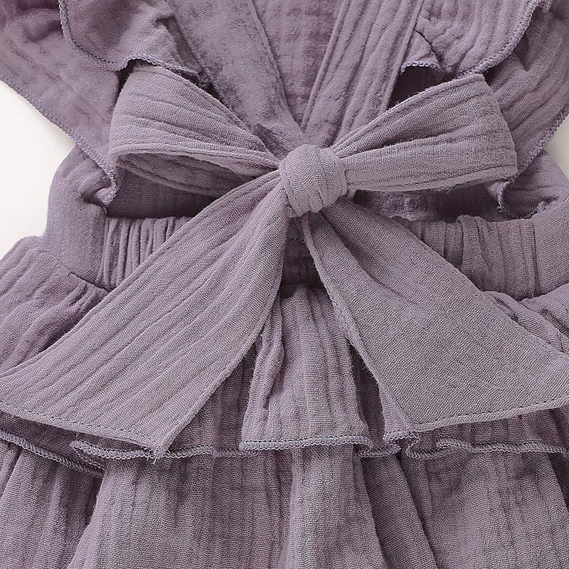 Douhoow Newborn Baby Girls Romper Ruffle Jumpsuit Bodysuit One-piece Cotton Linen Outfits Clothes (Purple, 0-3 Months) - Image 3