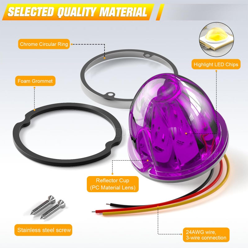BJZ 4Pcs Purple Watermelon LED Strobe+Constant Marker Lights Dual Function Watermelon-Shaped Side Marker Clearance Tail Top Cap Roof Lights for Trailer Truck Semi-Trailer Heavy-Duty Truck Bus Van - Image 5