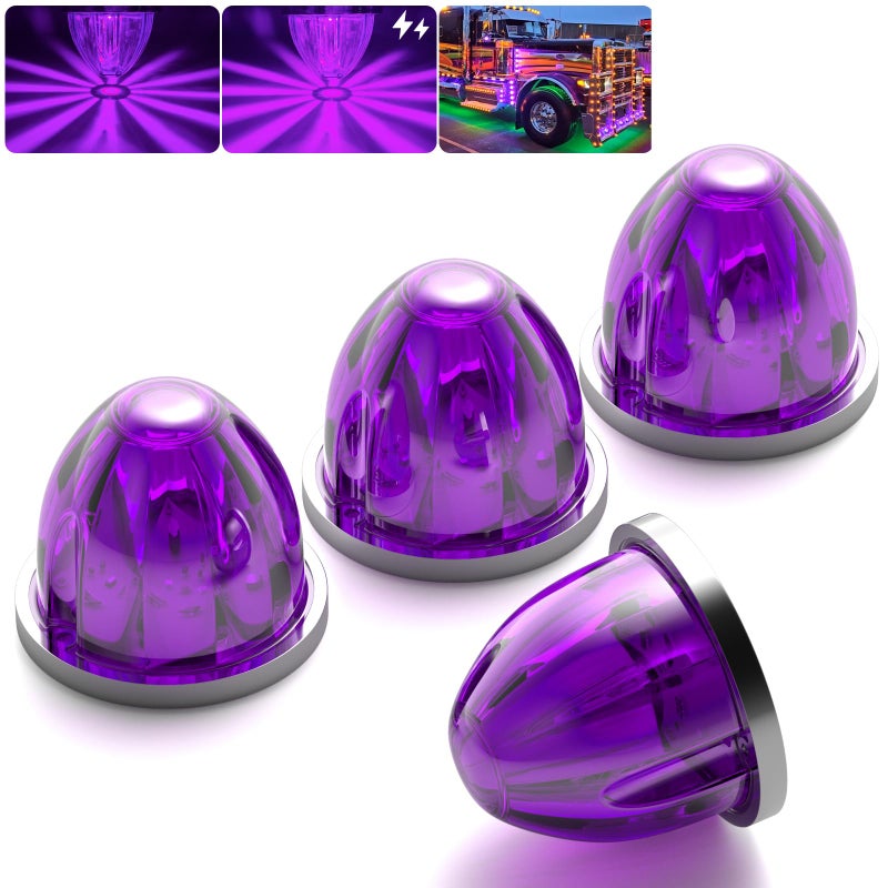 BJZ 4Pcs Purple Watermelon LED Strobe+Constant Marker Lights Dual Function Watermelon-Shaped Side Marker Clearance Tail Top Cap Roof Lights for Trailer Truck Semi-Trailer Heavy-Duty Truck Bus Van - Image 1