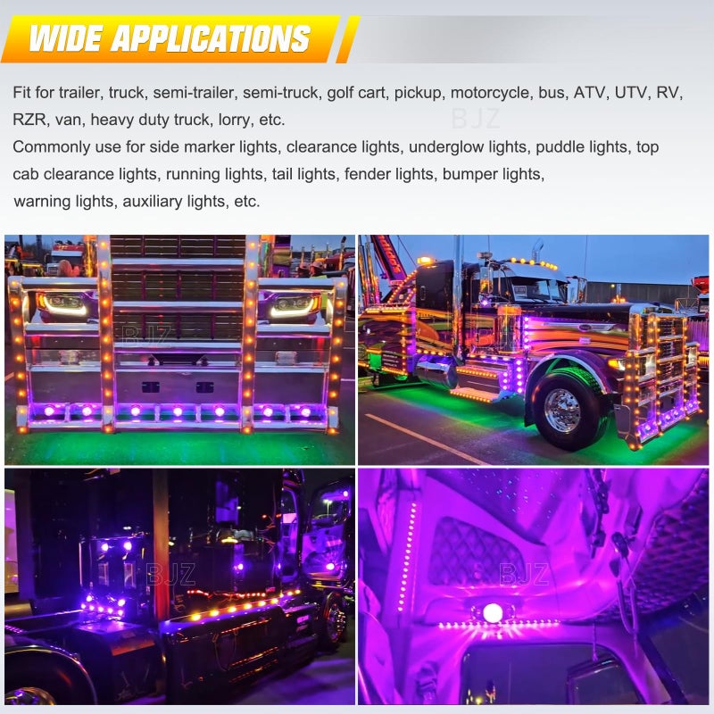 BJZ 4Pcs Purple Watermelon LED Strobe+Constant Marker Lights Dual Function Watermelon-Shaped Side Marker Clearance Tail Top Cap Roof Lights for Trailer Truck Semi-Trailer Heavy-Duty Truck Bus Van - Image 3